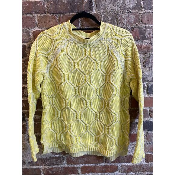 Lands’ End Yellow Cable Knit Bright Yellow Sweater Women’s Size L 14-16 - Picture 1 of 9